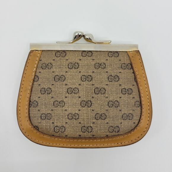 Gucci Coin Purse Vintage Kiss Clasp GG Brown Double Compartments Small - Picture 4 of 15